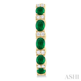 4X3 MM Oval Cut Emerald and 1/4 ctw Round Cut Diamond Precious Hoop Earring in 14K Yellow Gold